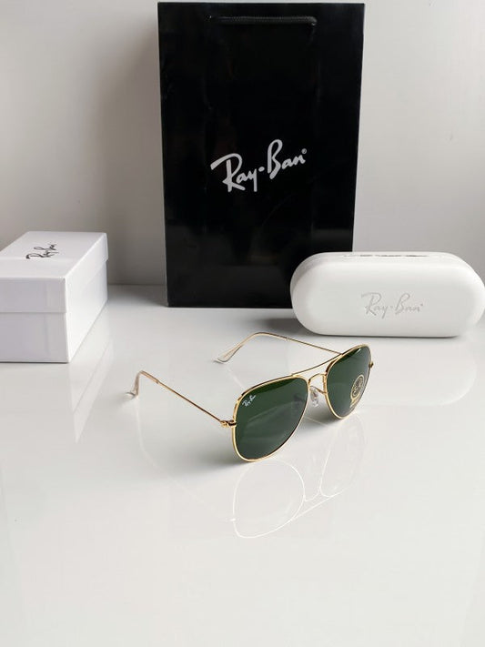 Branded Rb Gold Green Aviator Sunglasses (With Original Kit)